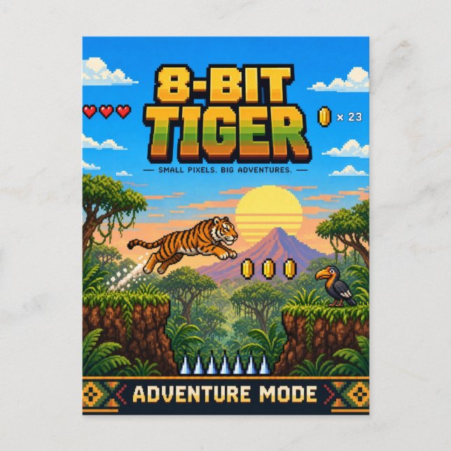 Postal Tigre, arte de píxeles retro de 8 bits (Anverso)
