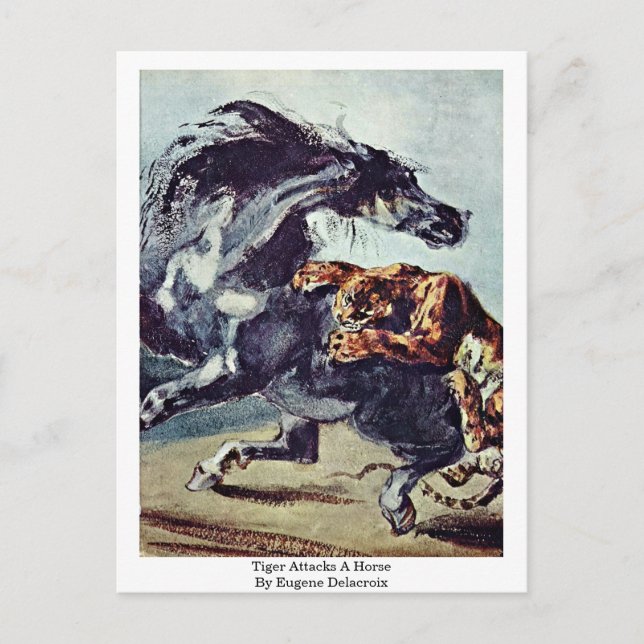 Postal Tigre Ataca Un Caballo Por Eugene Delacroix (Anverso)