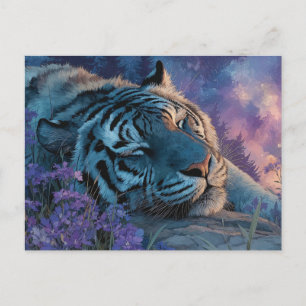 Postal Tigre Azul Durmiendo Bajo el Cielo de la Galaxia E