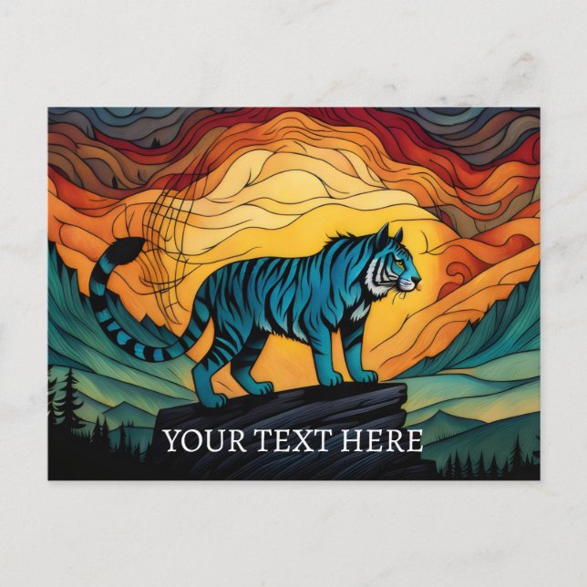 Postal Tigre Azul En La Montaña (Anverso)