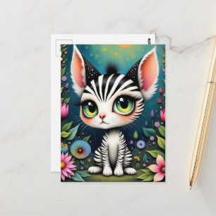Postal Tigre blanco caprichoso en flores