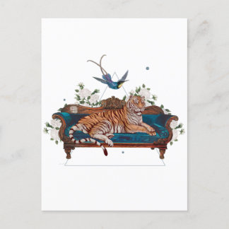 Postal Tigre botánico en la silla de salón