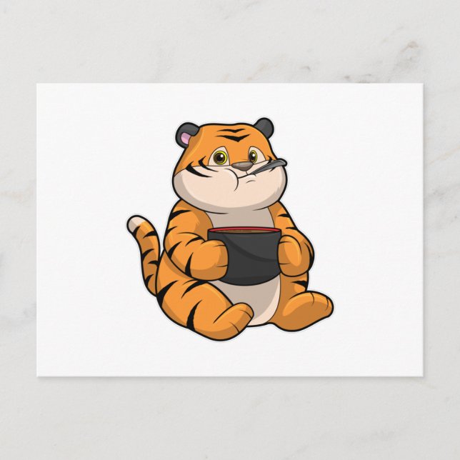 Postal Tigre comiendo con Bowl (Anverso)