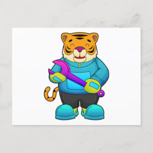Postal Tigre como mecánico con llave inglesa