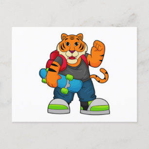 Postal Tigre como patinador con monopatín