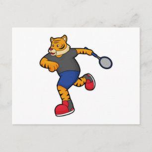 Postal Tigre como tenista con raqueta de tenis