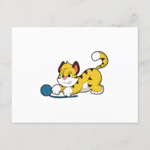 Postal Tigre con bola de hilo de lana