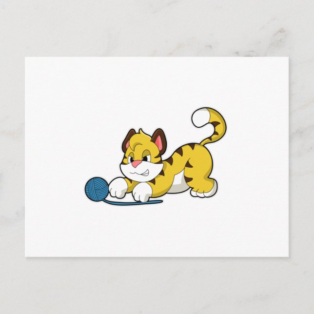 Postal Tigre con bola de lana (Anverso)