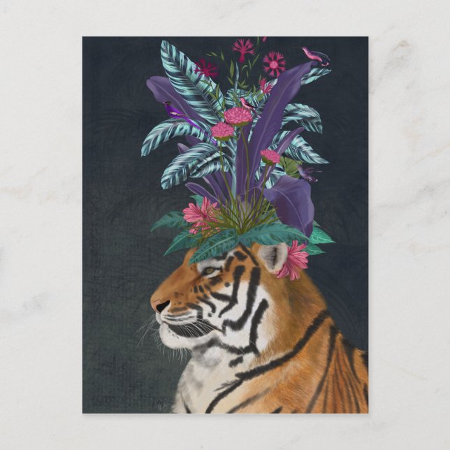 Postal Tigre con cabeza tropical (Anverso)