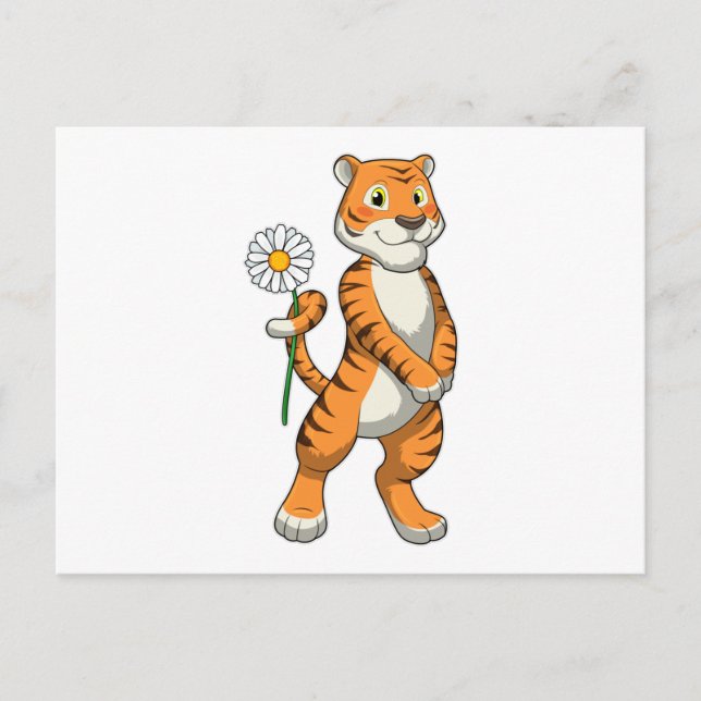 Postal Tigre con flor margarita (Anverso)