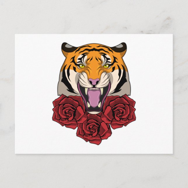 Postal Tigre con Rosas (Anverso)