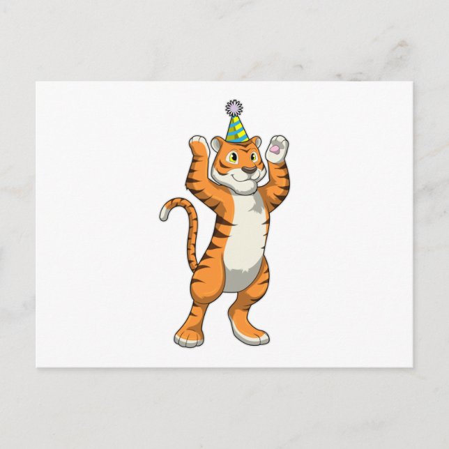 Postal Tigre con sombrero de fiesta Fiesta (Anverso)