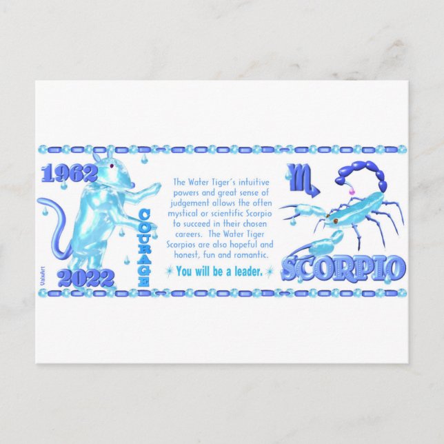Postal Tigre de agua Zodiac de ValxArt nacido Scorpio 196 (Anverso)