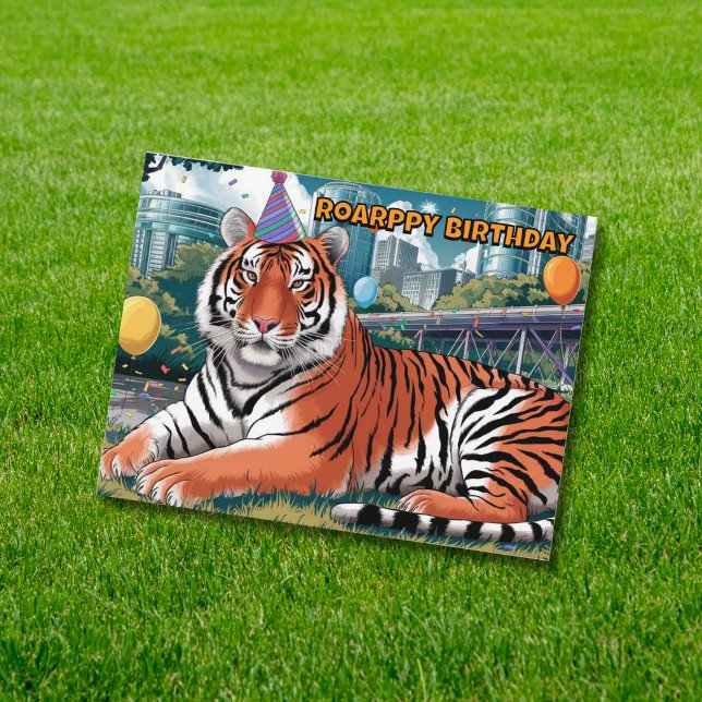 Postal tigre de bengala con sombrero de cumpleaños acosta (Subido por el creador)