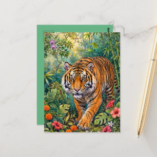 Postal Tigre de Bengala Jungla de Bambú Vibrante
