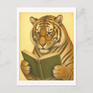 Postal Tigre de estilo vintage leyendo