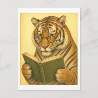 Postal Tigre de estilo vintage leyendo