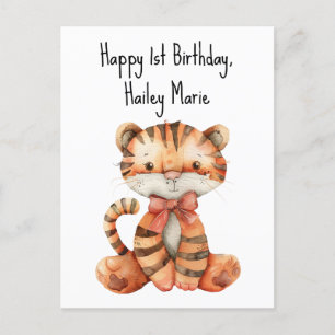 Postal Tigre de peluche personalizado para el primer cump