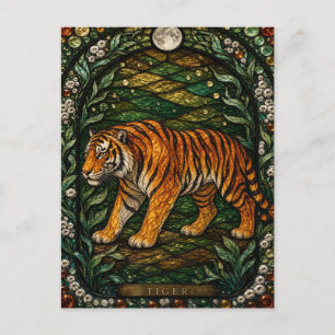 Postal Tigre Densa Jungla Illumina Vidrio Teñido