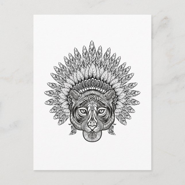 Postal Tigre dibujado a mano en estilo (Anverso)