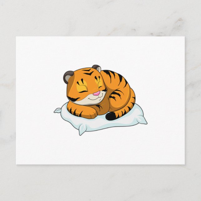 Postal Tigre durmiendo con almohada (Anverso)
