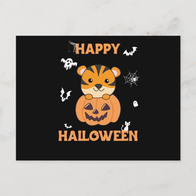Postal Tigre en calabaza dulce Tigre feliz Halloween (Anverso)