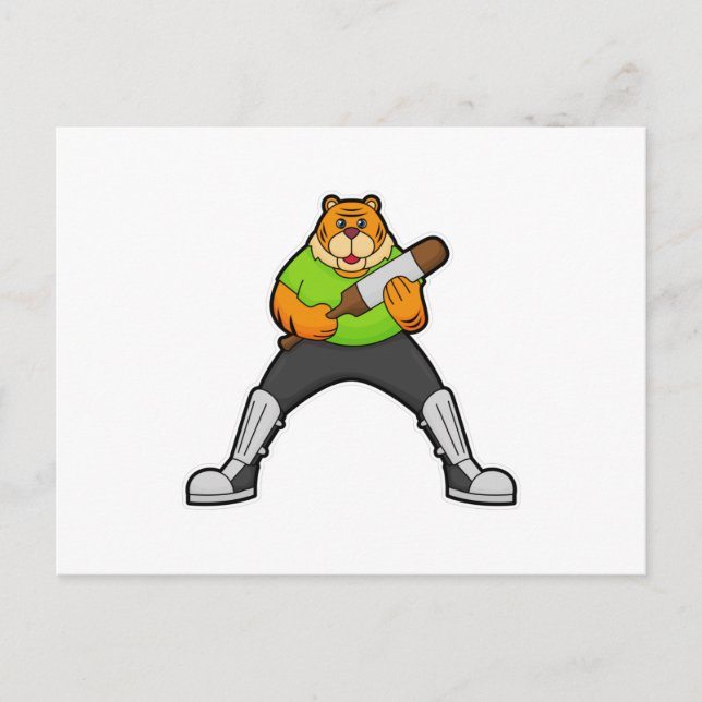 Postal Tigre en Cricket con bate de cricket (Anverso)