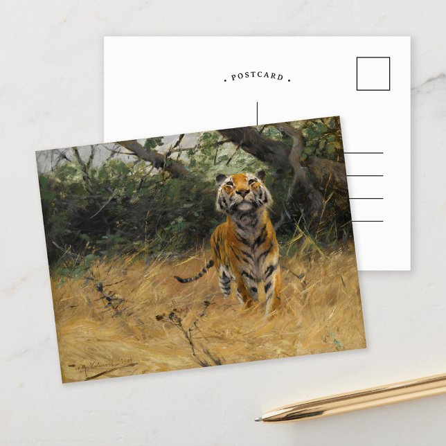 Postal Tigre en el reloj | Wilhelm Kuhnert (Subido por el creador)