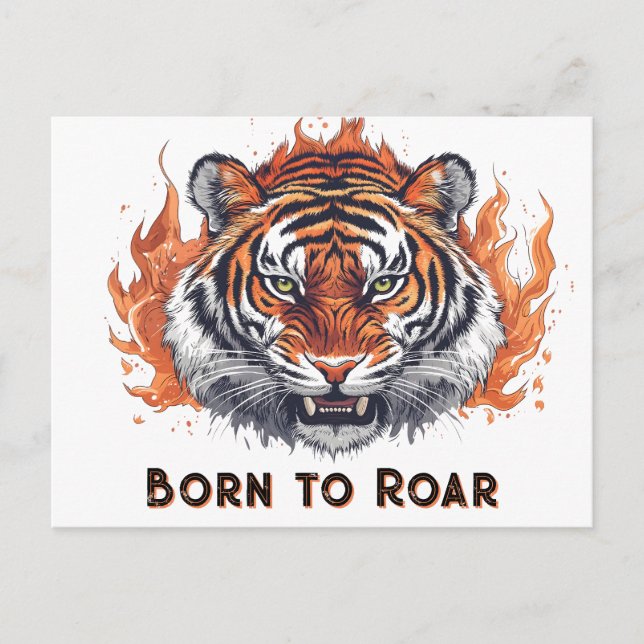 Postal Tigre fuerte con llamas - Texto de Personalizable (Anverso)