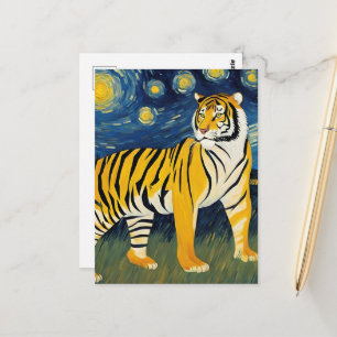 Postal Tigre Gran Felino en una Noche Estrellada