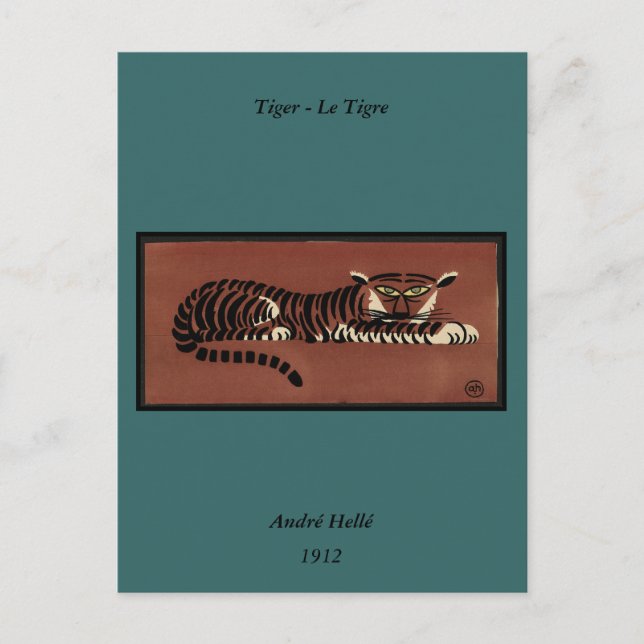Postal Tigre - Ilustracion de libros anticuario y colorid (Anverso)