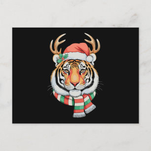 Postal Tigre Reno Navidad Sombrero Santa Xmas Fiesta