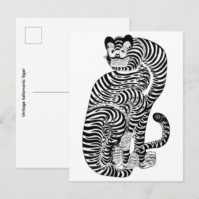 Postal Tigre talismánico vintage (Anverso / Reverso)