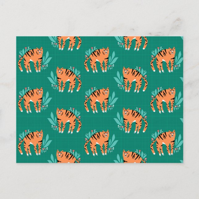 Postal Tigres con flores (Anverso)