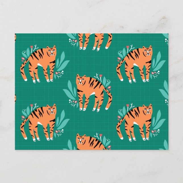 Postal Tigres con flores (Anverso)