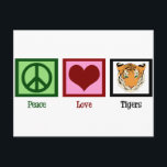 Postal Tigres de amor por la paz<br><div class="desc">señal de paz de bonito,  corazón rojo y un tigre hermoso.</div>