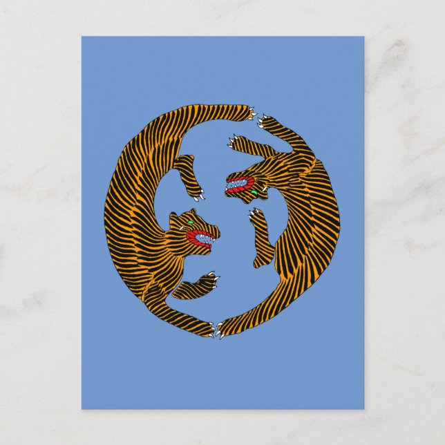 Postal Tigres de arte folklórico de la antigua Japón (Anverso)