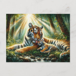 Postal Tigres en una exuberante selva Pintura en acuarela