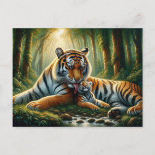 Postal Tigres en una pintura de color de la selva exubera