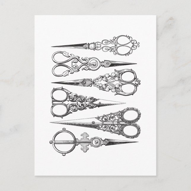 Postal Tijeras de época elegante decoración en blanco neg (Anverso)