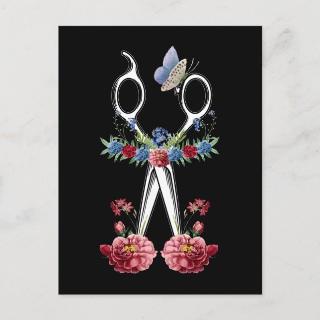 Postal Tijeras De Flor Hair Stylist Floral Hairdresser (Anverso)