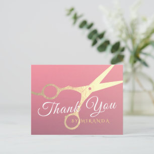 Postal Tijeras doradas rosadas modernas de salón de maqui