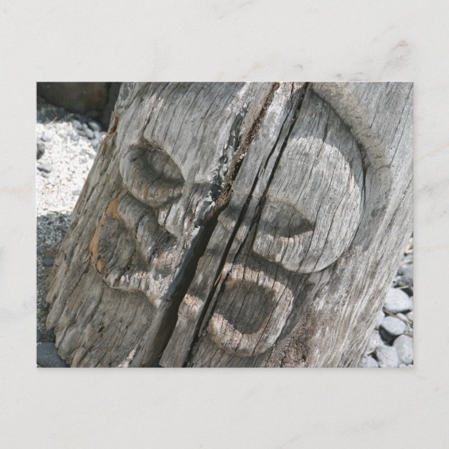 Postal Tiki de madera hawaiana (Anverso)