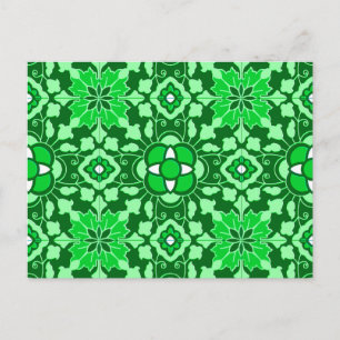 Postal Tile marroquí florido, verde claro y oscuro Jade