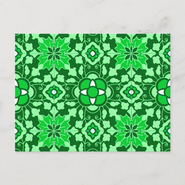 Postal Tile marroquí florido, verde claro y oscuro Jade (Anverso)