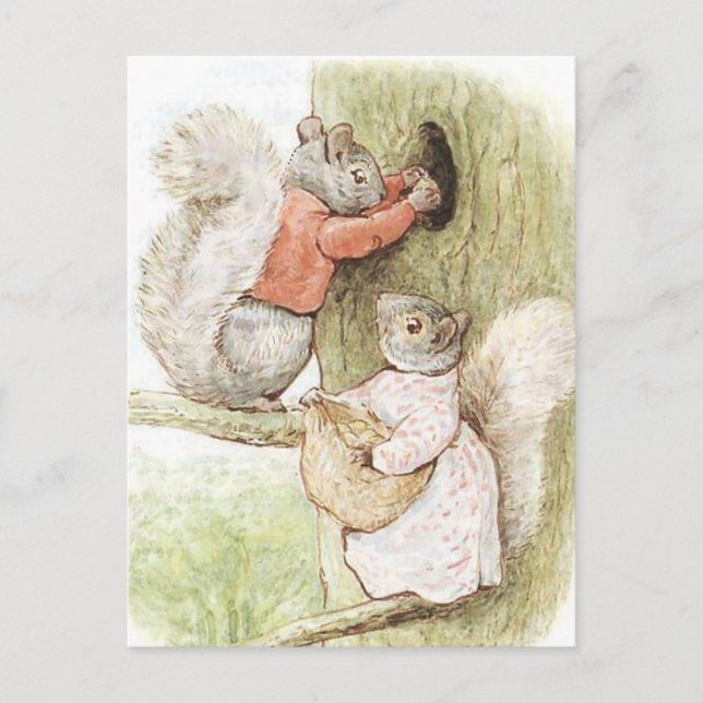 Postal Timmy Tiptoes y Goody Squirrel por Beatrix Potter (Anverso)