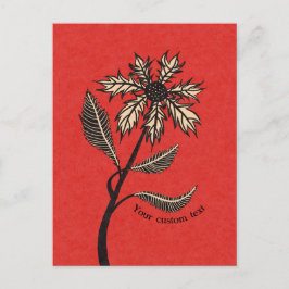 Postal Tinta Gótica Retro De Flor Vintage Rojo Y Negro Te