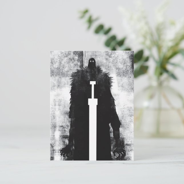 Postal Tinta hablando fantasía V02 Un caballero del infie (Anverso de pie)