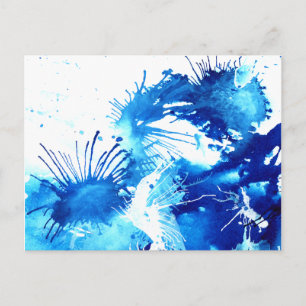 Postal Tintas acrílicas azules pintura abstracta floral e