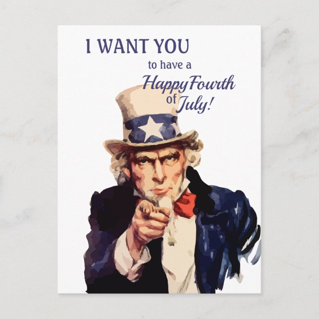 Postal Tío Sam de América Feliz 4 de Julio (Anverso)